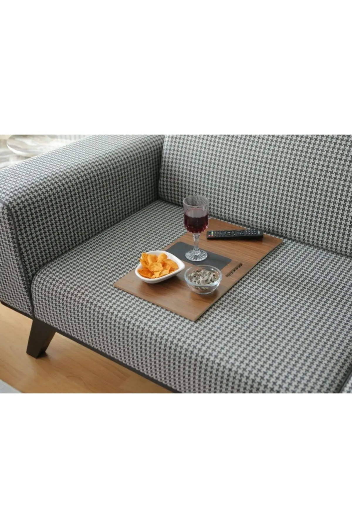 Wooden Side Table With Phone Stand Sofa Tray Mat 50x28 cm Placemat Center Leather Decorative Armrest  Non Slip Folding Design