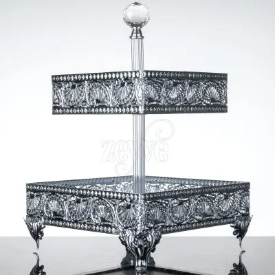 

Великолепный подарок на свадьбу или день рождения матери, потрясающий декор, серебряного цвета, двухуровневый квадратный поднос Hunkar для сервировки печенья и фруктов