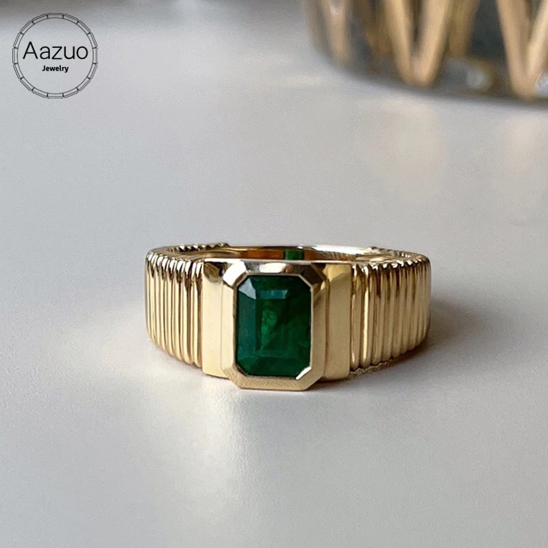 Aazuo Real Solid 18K Pure Yellow Gold Natural Emerald Rectangular Square Rings Gifted For Women&Man Engagement Party  Au750 pascale naessens pure rectangular поднос