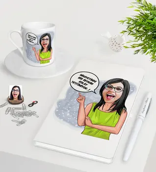 

Personalized Women 'S Easy Grow Caricature Of White Notebook Pen Turkish Coffee Cup Seti-5