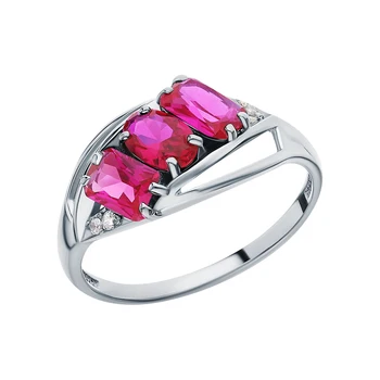 

Silver ring with cubic zirconia and rubies synthetic sunlight sample 925