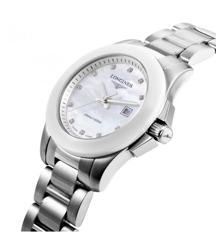 LONGINES CONQUEST женские керамические бриллианты кварц L3.257.4.87.6
