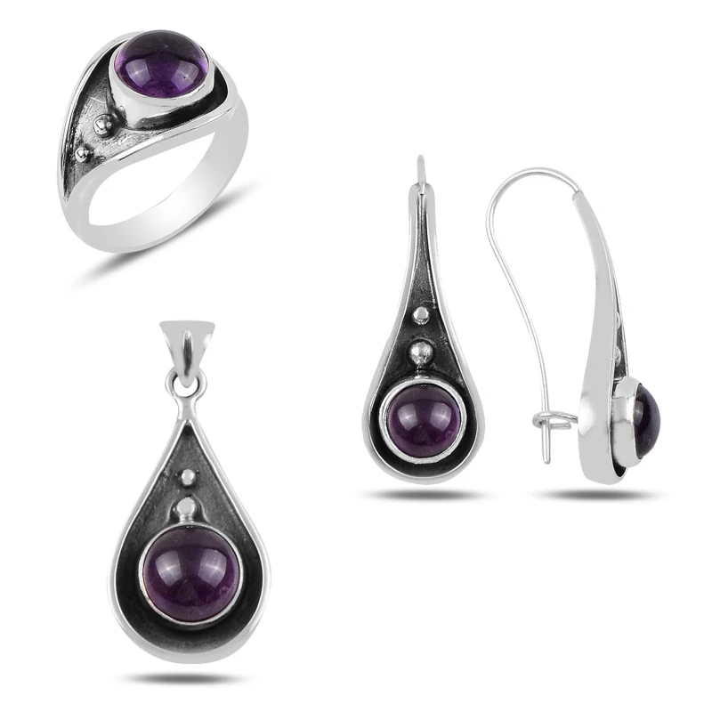 

Silver 925 Sterling Amethyst Stone Handwork Set