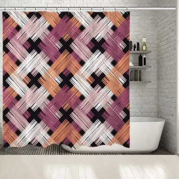 

Shower Curtain Boho Tribal Folk Motifs 2014geometrical Zigzag Style Pattern on Black Background Purple Beige White