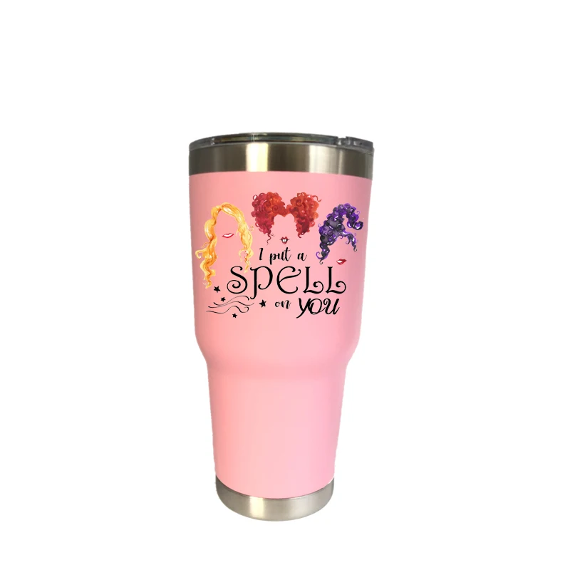 30 oz pink Хэллоуин hous Pocus 30 oz тумблер путешествия автомобиль пивная кружка с двойными стенками Изолированная вакуумная фляжка из нержавеющей стали Термос кофейные кружки - Цвет: 30 oz pink