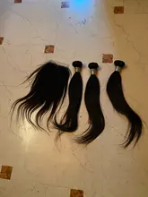 Mechones de pelo de color Natural con cierre, cabello humano brasileño liso de 200g por juego, cierre 4x4 con encaje tipo T