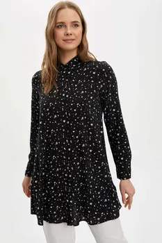 

DeFacto Women Spring Chiffon Blouse Women Casual Blouse Shirts Women's Floral Prints Long Blouse Tops-I4379AZ20SP