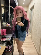 L-Email Wig Lol Seraphine Cosplay Pink Hair-Game Wave Heat-Resistant Straight Loose Synthetic