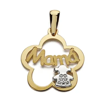 

18k gold pendant two-color 20mm. Zircons mother girl [AB4192]