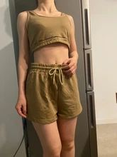 Conjunto de ropa deportiva para mujer, conjuntos de dos piezas, chándal básico informal liso, Top corto y pantalones cortos con cordón