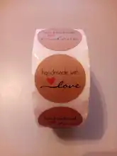 Etiquetas redondas de papel Kraft Natural, sello de Gracias pegatina hecho a mano con pegatina de amor, adhesivo de papelería, 500 Uds. Por rollo