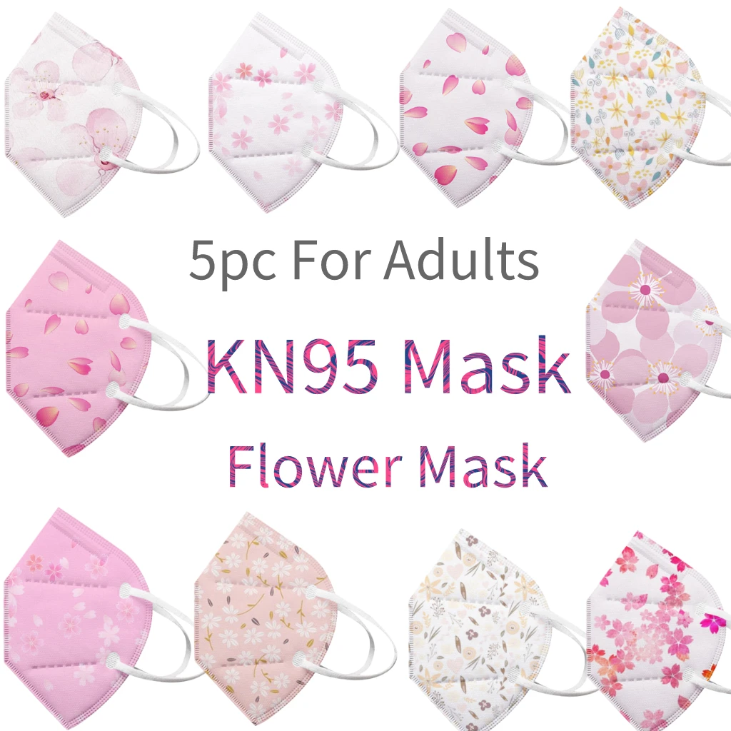 Mascarilla kn95 floral para adultos y mujeres, máscara ffp2mascarilla ce de mariposa transpirable para la cara ffp2, 5 uds.