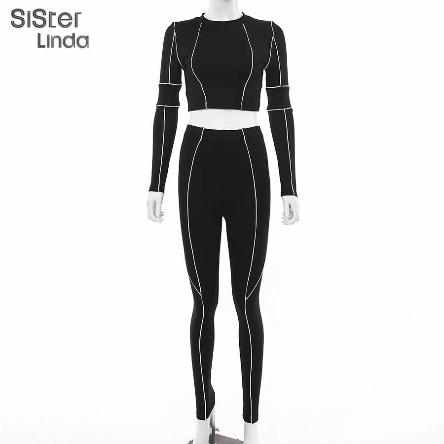 Sisterlinda, женский спортивный костюм для фитнеса, комплект, в полоску, обтягивающие топы, высокая талия, леггинсы, штаны, два рисунка, женские комплекты, Mujer, спортивный костюм