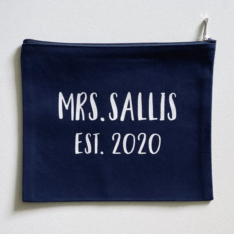 

Customized Navy Makeup Bag Add your own text Medium Bag Wedding Gift/Bride Party Gift Bridesmaid/Mother Of The Bride Gift