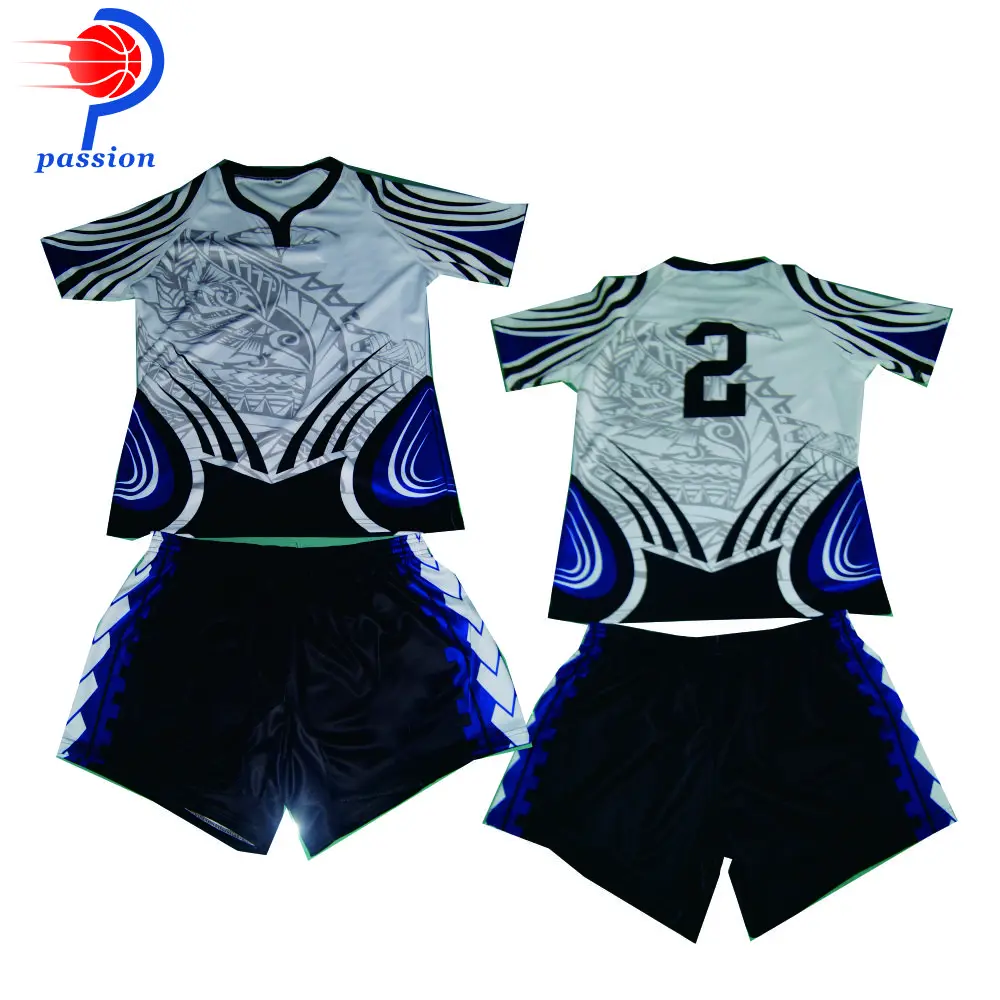 MOQ 5 Sets $47 Each Blue Black White Cool Design Rugby Teamwear Uniforms With Chest s