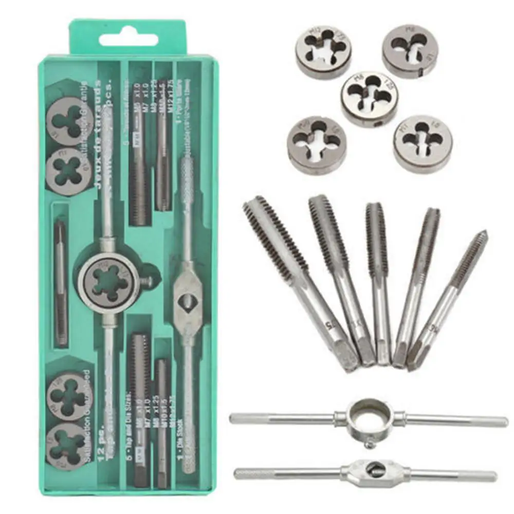 

12PCS/SET Metric Tap Die Set M3-M12 Screw Thread Taps Wrench Dies Wrench Screw Threading Hand Tools