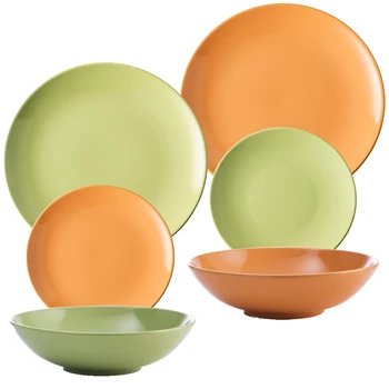 

Set 36 Pieces tableware in green color and Orange, in Ware: tableware 36 Pieces for 12 services (plain dish, deep, dessert)