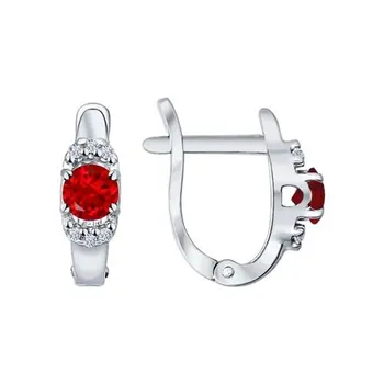 

Drop Earrings with stones Sokolov from silver with corundum Ruby (Sint.) and cubic zirconia, fashion jewelry, 925, women's male, long earrings