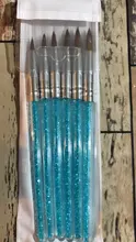 6 unids/set uñas cabello nailon cepillo azul de diamantes de imitación con Kolinsky acrílico cepillo pluma pincel de uñas de Gel, constructor de puntillo herramientas de dibujo