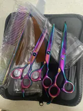 7 pulgadas tijeras de peluquería canina de acero inoxidable peine adelgazamiento gatos domésticos Barber tijeras de peluquería canina Kit para perros el corte de pelo