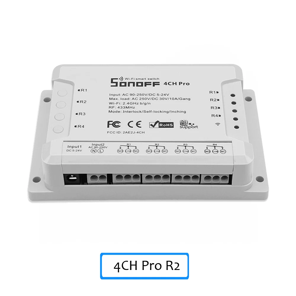 Sonoff 4CH R2/Pro R2 умный Wifi переключатель домашний 433 МГц RF Wifi светильник 4 комплекта 3 режима работы инчинг Блокировка для Alexa - Цвет: 4CH Pro R2