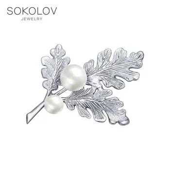 

Brooch SOKOLOV from silver with pearls, fashion jewelry, 925, women's male