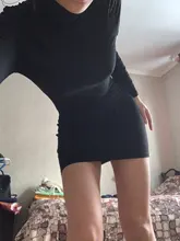 Short-Dress Wear Tight Long-Sleeve High-Collar Sexy Black Mini Sports Womens Summer