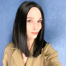 NNZES-peluca recta con corte Bob para mujeres negras, pelo sintético, parte media, resistente al calor, pelo Natural, 14 pulgadas