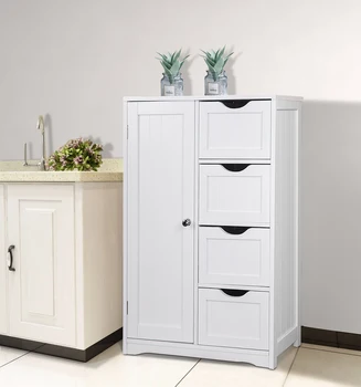 WOLTU Mobiletto da bagno Scaffale da bagno alto con 4 cassetti Mobiletto portaoggetti ad angolo Comodino WC Mobili da bagno 1