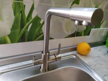 Grifo de cocina con doble Caño cromado, filtro de agua potable, purificador de latón, recipiente, fregadero, mezclador, agua caliente y fría, Torneira