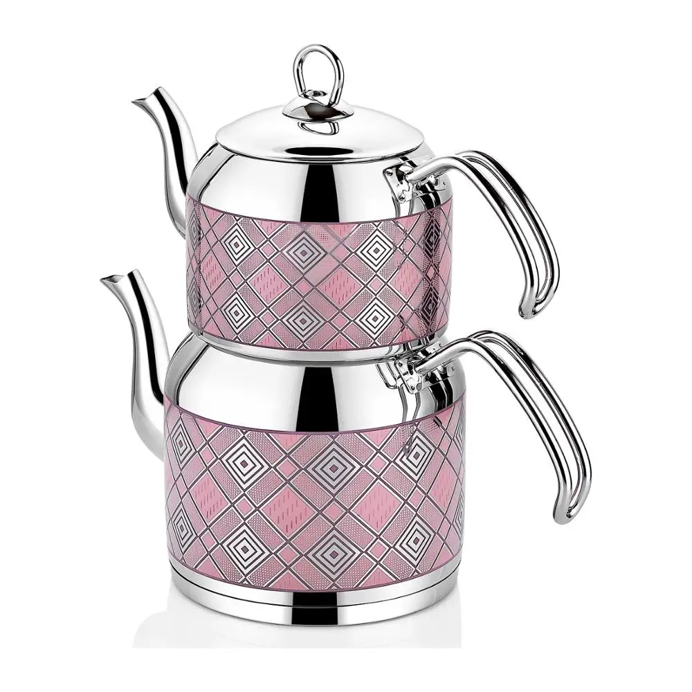 Family / Big Size Turkish Tea Maker Pink Color Teapot Set 18/10 Crni Stainless Steel A+ Best