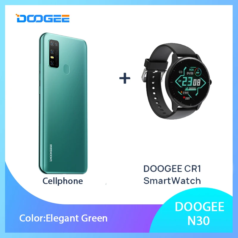 DOOGEE N30 Global Version 6.55"inch 16MP AI Main Quad Camera 128GB ROM Octa Core Cellphone 4500mAh Large Battery Android 10 OS waterproof unlocked cell phones Android Phones