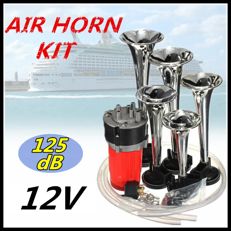 

12V 125db 5 Silver Dixie Super Loud Car Trumpet Air Horn Musical Air Horn Duke Hazzard with Air Compressor for Car Truck Boats