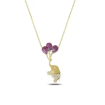 

Angemiel 925 Silver Pink Grayscale Nano Gemstone Elephant & Balloon Necklace-Gold Plated