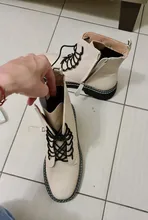 AIYUQI-Botas tobilleras de piel auténtica para mujer, botines gruesos con piel auténtica, de viento británico, para otoño, 2021