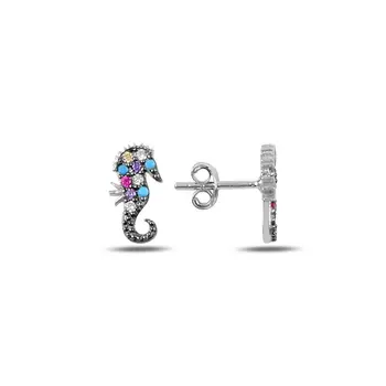 

Angemiel 925 Sterling Silver Mixed Color Zircon Stone Seahorse Earrings-Rhodium Plated