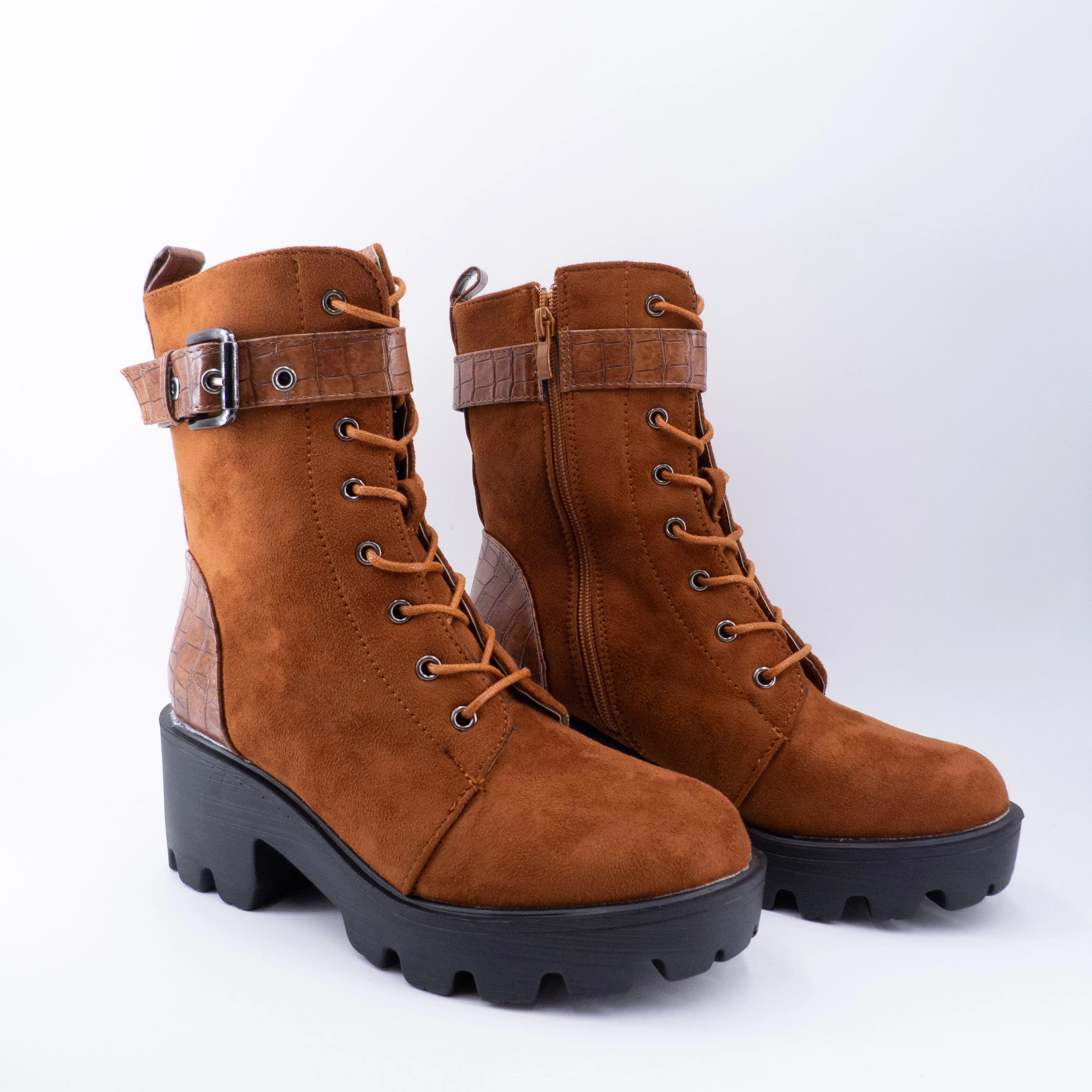 Bota Militar Marrones Tacón Hebilla 2020 Invierno Casual Ante Plataforma –  Ella-time