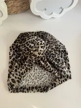 Sombrero con estampado de leopardo con nudo de bola redondo para recién nacido, gorro de turbante para bebé, accesorios para el cabello, accesorios para fotos