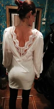 Patchwork-Dress A-Line-Lantern-Sleeve V-Neck Lace-Edge Simplee Open-Back Nightclub Sexy