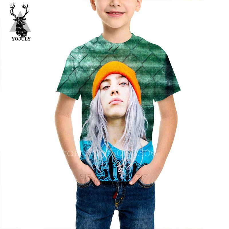 Billie eilish/Детская рубашка шелковая детская одежда футболка детская одежда с объемным рисунком nunu/Детские футболки bobo modis/Одежда для мальчиков и девочек C07