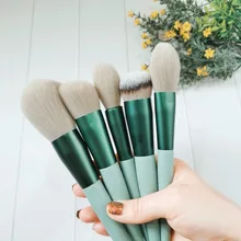 MyDestiny-Juego de brochas de maquillaje, juego de 13 Uds. De base, polvo y colorete, plumas de belleza de fibra, color verde