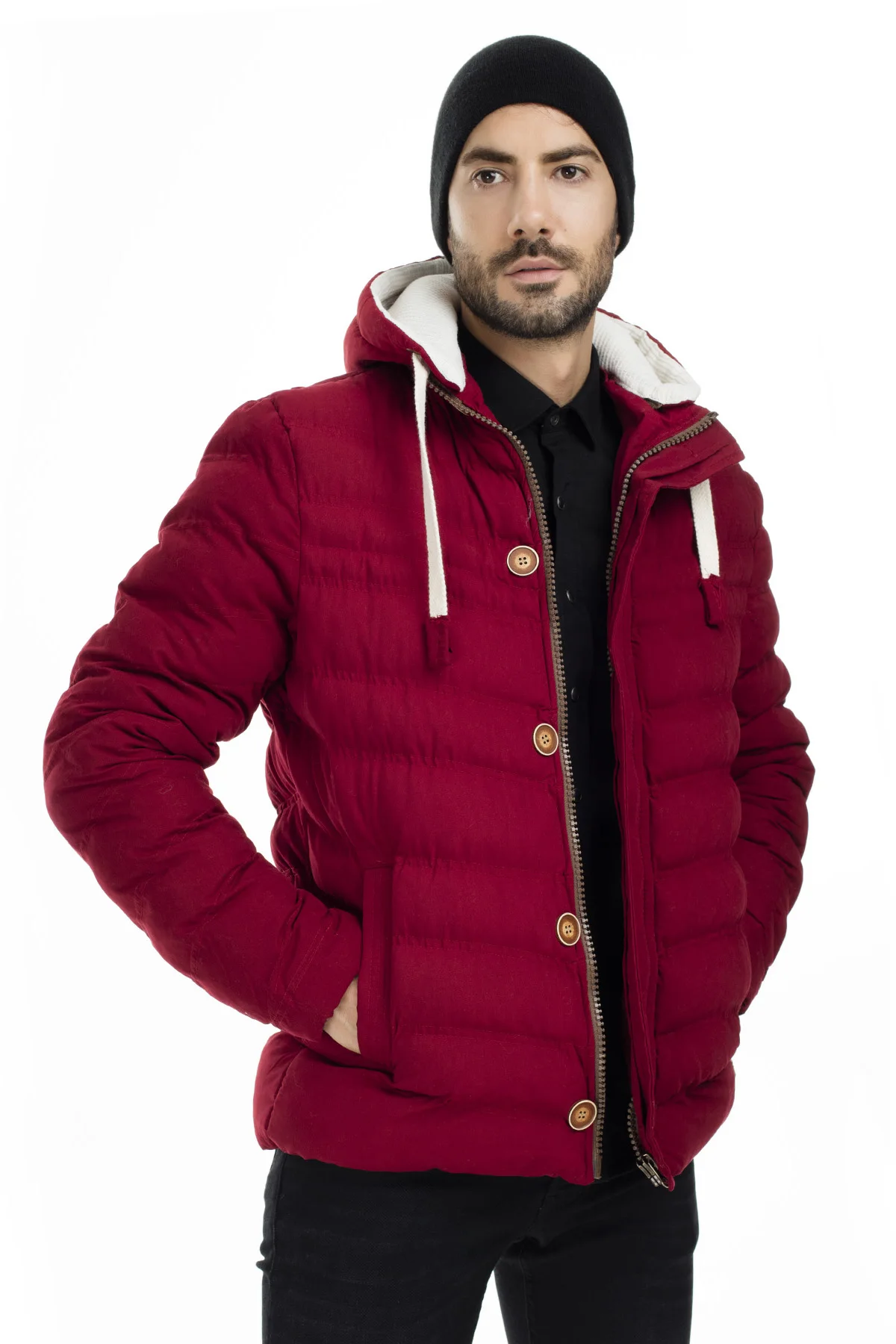 Бургундия Buratti Slim Fit пальто с капюшоном мужские пальто 55618K5071 - Цвет: Бургундия