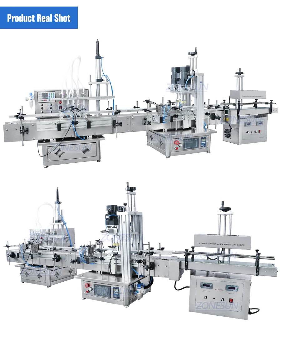 ZONESUN ZS-FAL180S Tabletop 4 Diving Heads Liquid Filling Capping Sealing Production Line