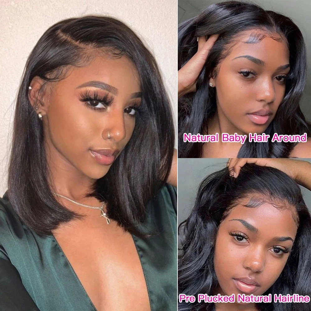 Short Bob Wig Lace Front Wigs 13x4 Bone Straight Brazilian Human Hair Wigs Pre-Plucked Transparent 4x4 Closure 180% Density