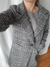 Plaid Coat Pocket-Jackets Cashmere Autumn Winter Long Women Outwear Warm Thickness Casual