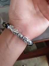 Pulsera de cuentas de obsidiana Feng Shui para mujer, brazalete de plata de Color Pixiu, encanto de unicornio, riqueza de la suerte, joyería a la moda, proverbios de palabra