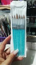 6 unids/set uñas cabello nailon cepillo azul de diamantes de imitación con Kolinsky acrílico cepillo pluma pincel de uñas de Gel, constructor de puntillo herramientas de dibujo