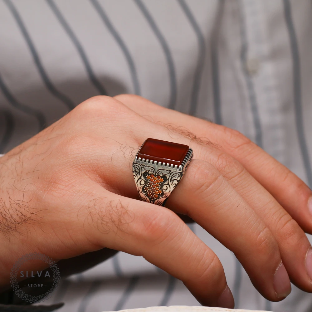 Ágata Aqeeq ANILLO DE PLATA 925 hombre. Joyería hombre estampada con sello de plata 925 todos los tamaños están -