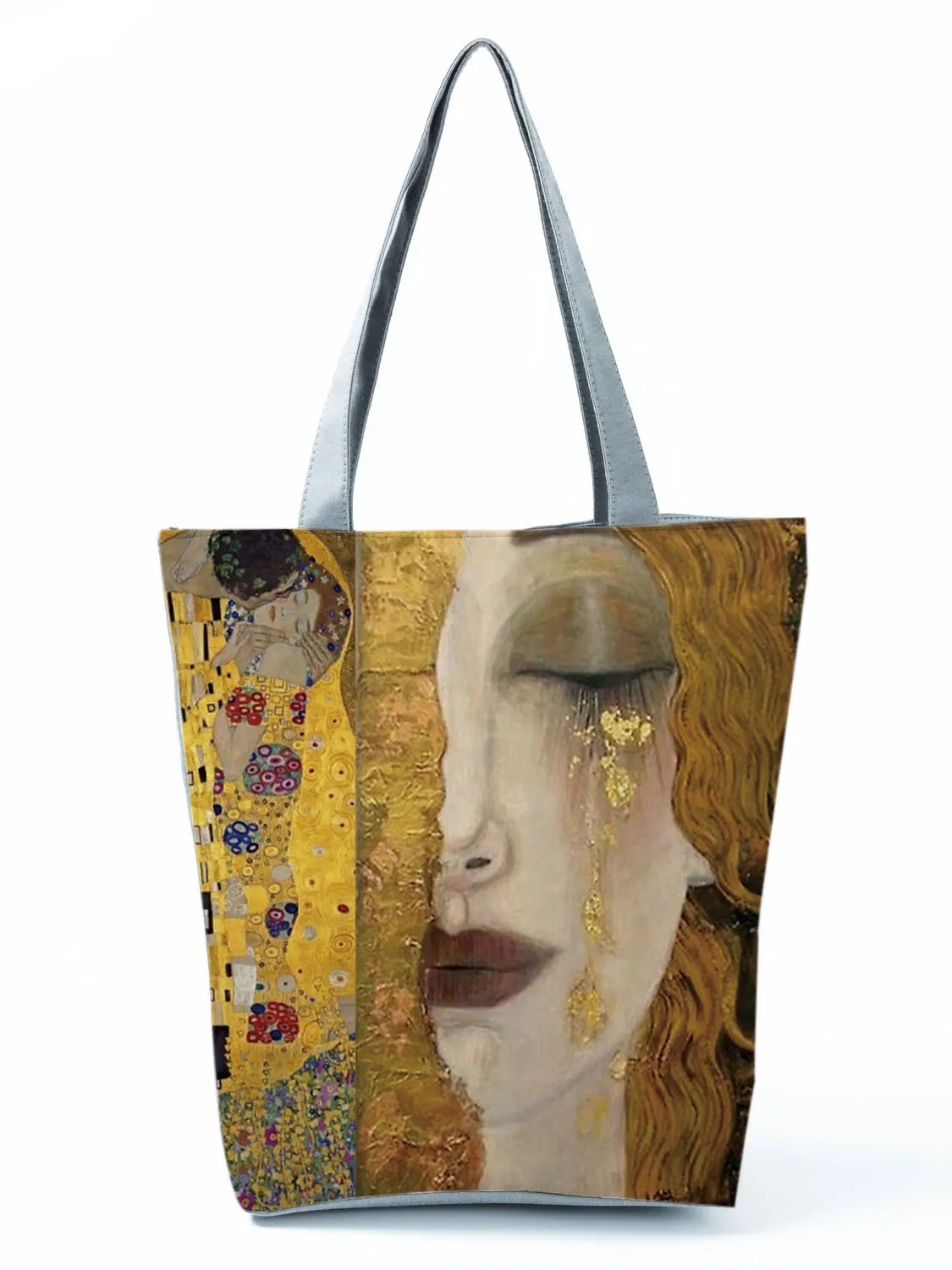 Customized Oil Painting Tears Cloth Tote Bags For Women Gustav Klimt Ladies Fashion Handbag Large Capacity Shopping Totes Bags 3
