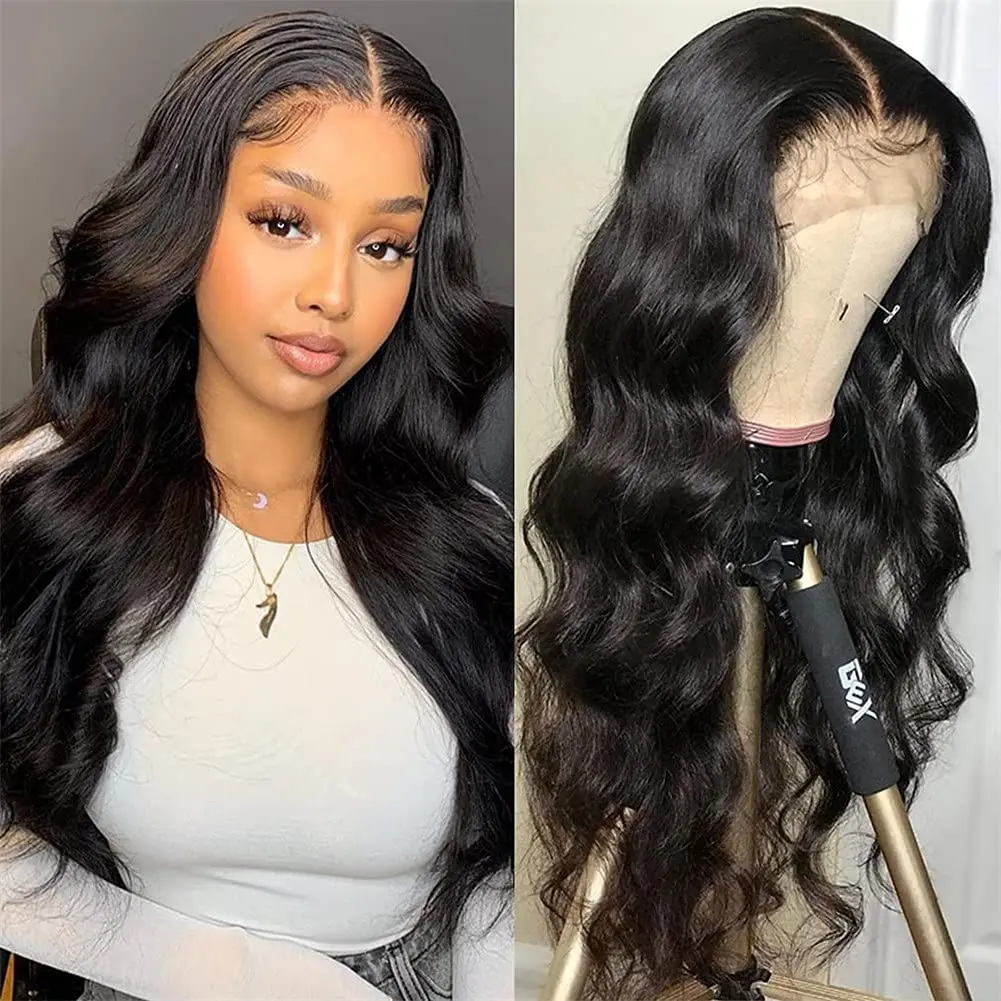 Long Body Wave Black Synthetic Wigs for Women Middle Part Brown Copper Long Wavy Hairs Cosplay Daily Wig Heat Resistant Fiber